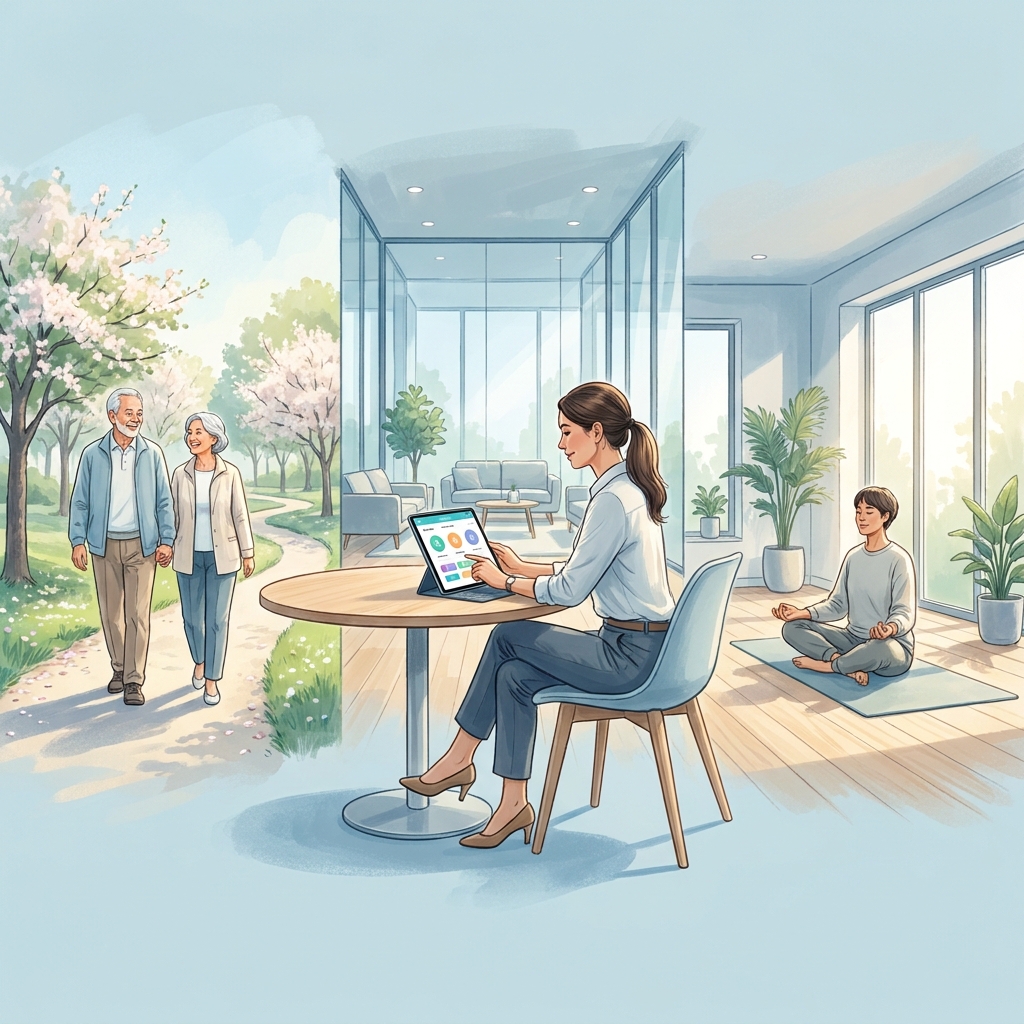 People engaging in Aetna health and wellness programs including fitness, digital tools, and mindful living in 2026.