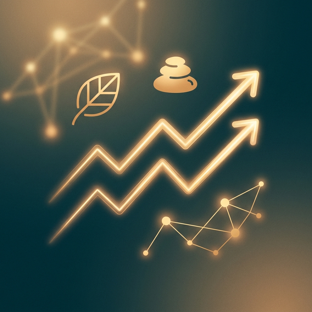 Illustration comparing wellness affiliate programs and clinic partnerships with upward revenue trends and wellness icons